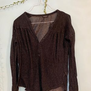 Lucky Brand striped long sleeved buttoned v neck